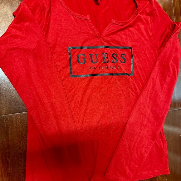 Guess Red Long Sleeve Women's Top EUC Size L - Picture 9 of 9